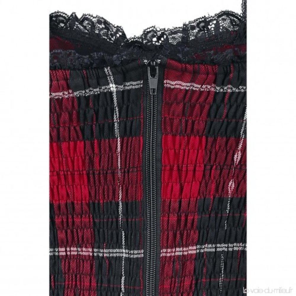 Hell Bunny M Red Tartan Lace Up Mini Dress - Picture 5 of 6